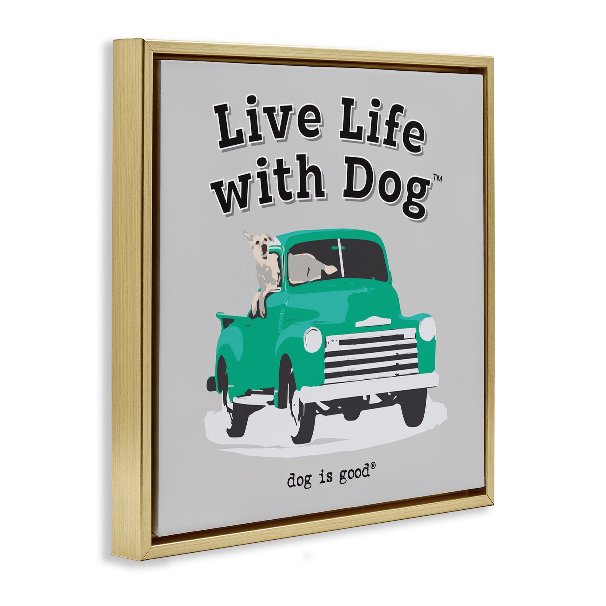 Stupell Industries Dog in Pickup Truck Animals Painting Gold Floater Framed Canvas Art Print Wall Art, 18 x 18