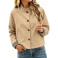 thumbnail image 2 of Edvintorg Women Jacket Fashion Ruffle Button Down Coat Long Sleeve Loose Casual Outerwear with Pocket Women's Clothing Khaki S-2XL, 2 of 9