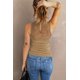 thumbnail image 1 of ABPHQTO Camiseta sin mangas acanalada con empalme de malla con tiras caqui para mujer, 1 of 5