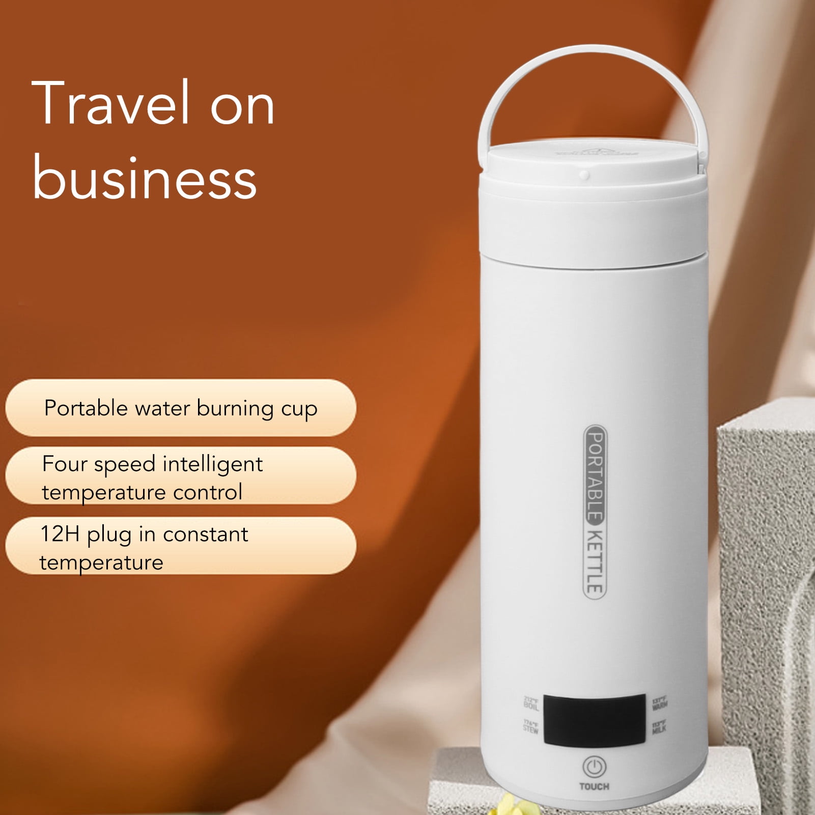 YAHHU 300W Portable Travel Electric Kettle, 500ml / 17oz Personal Hot Water Boiler with 4 Presets, 304 Stainless Steel Small Tea Kettle for Coffee, Auto Shut-off, Silver