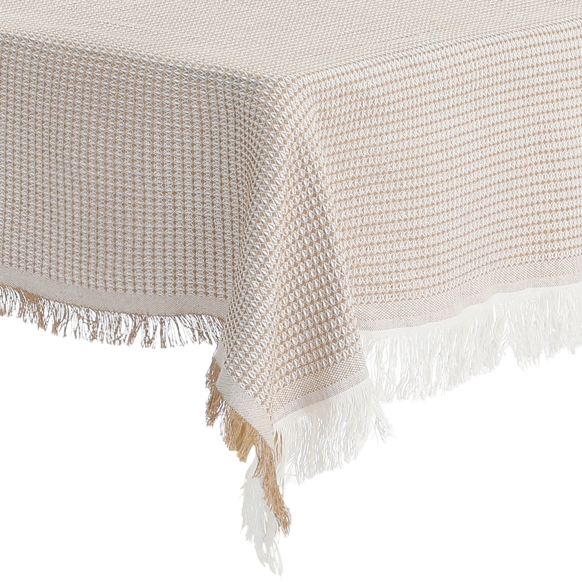 Unique Bargains Rectangle Cotton Linen Table Cover with Tassels for Dining Table Khaki 51"x91"
