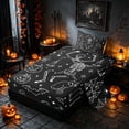 thumbnail image 2 of Homewish Halloween Skeleton Twin Sheets, Black Cat Castle Owl Bedding, Black White Orange, 3-Piece (1 Flat Sheet, 1 Fitted Sheet and 1 Pillowcase), 2 of 6