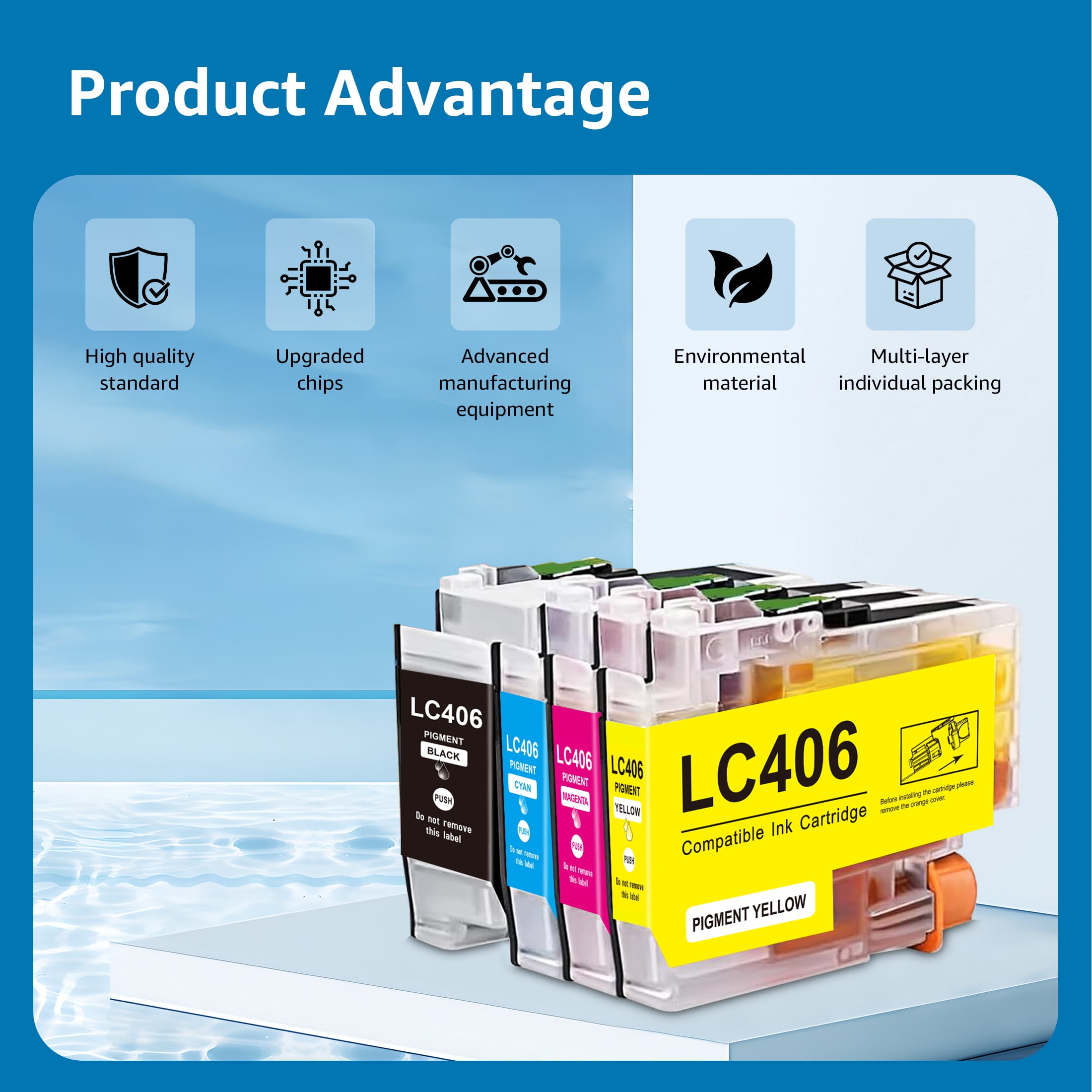 LC406 Ink Cartridges for Brother Printer J4535DW MFC-J4335DW MFC-J5855DW MFC-J6555DW MFC-J6955DW, Compatible LC406XL Ink Cartridges Combo Pack
