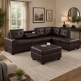 thumbnail image 2 of Cosmic Homes Marcel Leather Upholstered Sectional Sofa, Reversible Chaise & Storage Ottoman – Dark Brown, Living Room Set, 2 of 7