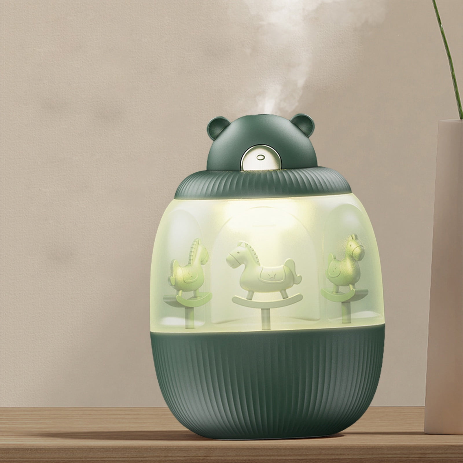 Uandlove Air Humidifier Mini Humidifiers Cute Micrometer Mist Humidifier With Light Carousel Music Box For Office Home Desk Green