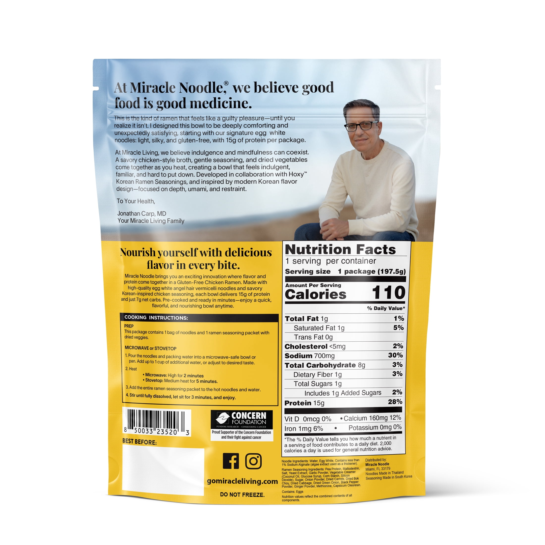 Miracle Noodle Gluten Free Protein Ramen Noodles - Chicken Flavor, 6.97 Oz, Ready to Eat, 15g Protein, Low Carb, High Protein, Keto, Gluten-Free