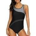 thumbnail image 3 of Attraco Women One Piece Athletic Racerback Bathing Suit Color Block Swimsuit Quick Dry, 3 of 6