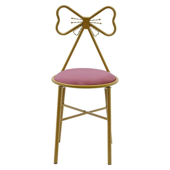 Miumaeov Makeup Dressing Chair Pink Bow Backrest Princess Chair Butterfly Shaped Armless Chair