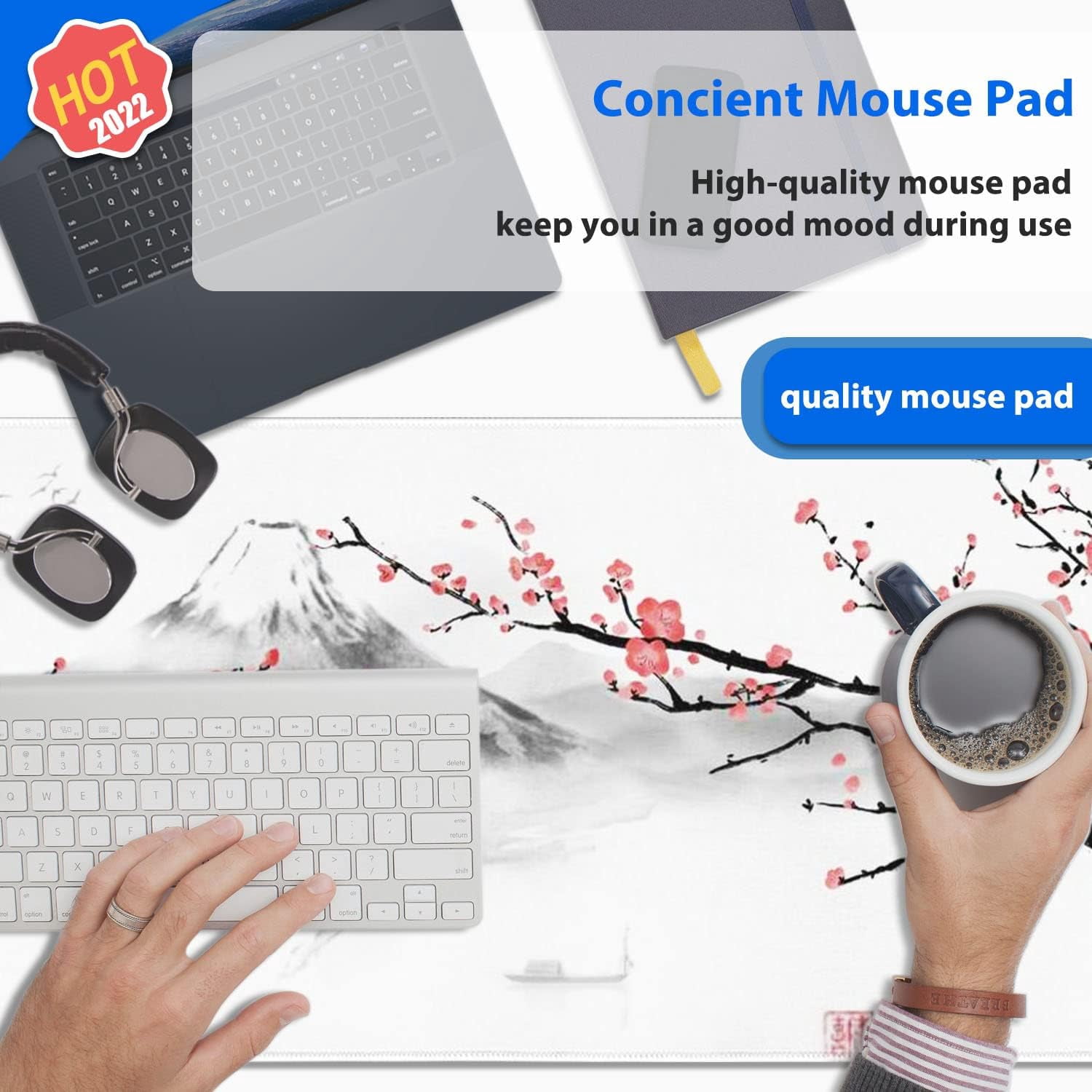 Large Gaming Mouse Pad, Anti-Slip Extended Mouse Pad,Waterproof Keyboard Pad, Mouse Mat Desk Pad for Gamer Office Home XL 31.5" x 11.8" Japanese Cherry Blossom
