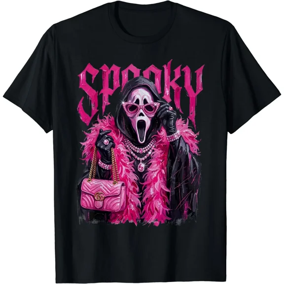 Funny Spooky Ghost Fashion Face Halloween Girly T-Shirt