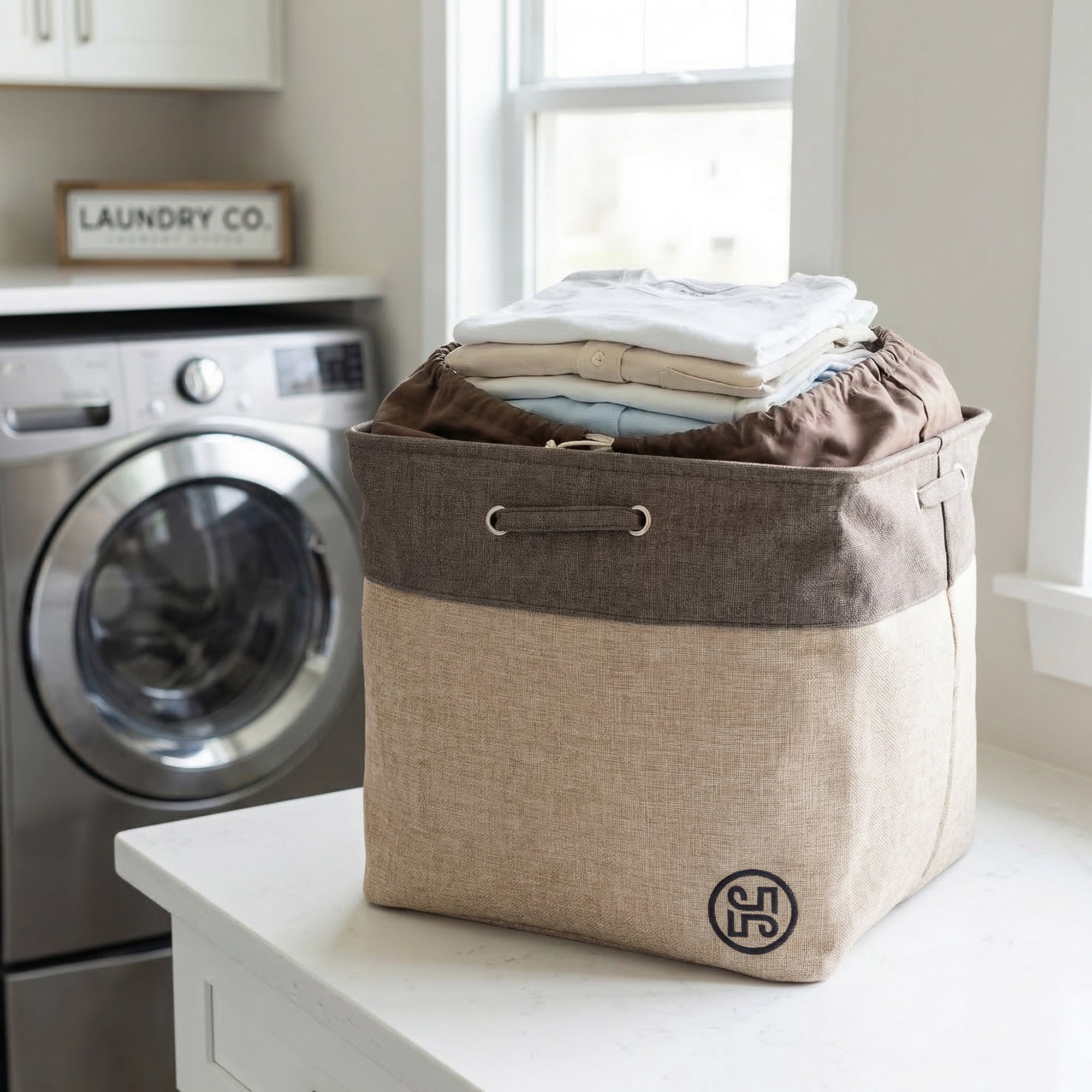 Unique Bargains Fabric Storage Bin with Handles Coffee 17.3*15.7*16.5in
