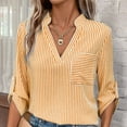 thumbnail image 4 of Jewelreauty Womens Striped 3/4 Sleeve V Neck Work Shirts Dressy Tops Casual Lightweight T-Shirts with Pocket (L, Yellow), 4 of 7