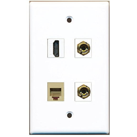 RiteAV - 1 Port HDMI 1 Port Phone RJ11 RJ12 Beige 2 Port Banana Speaker Wall Plate