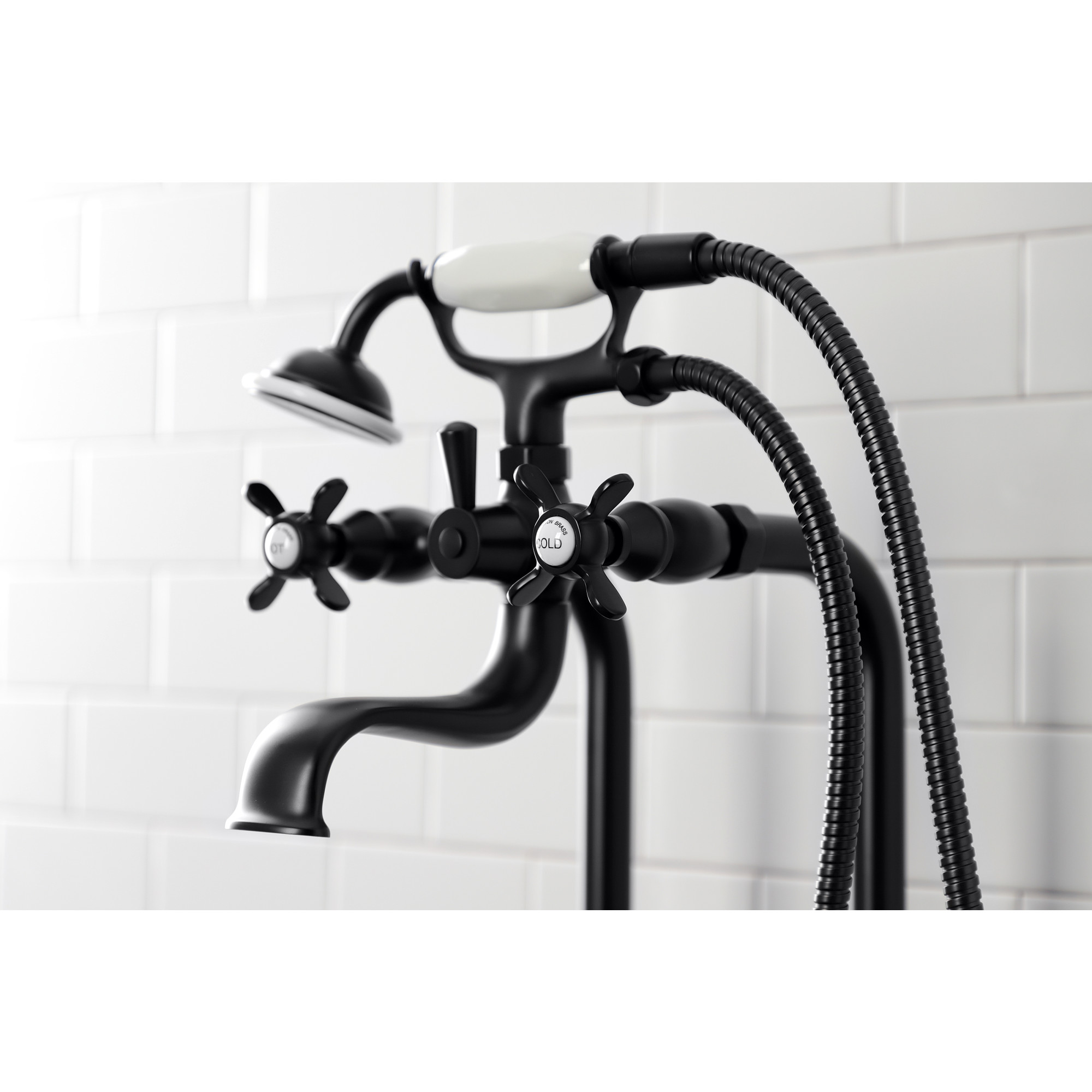 Kingston Brass CCK246K0 Essex Freestanding Clawfoot Tub Faucet Package with Supply Line, Matte Black