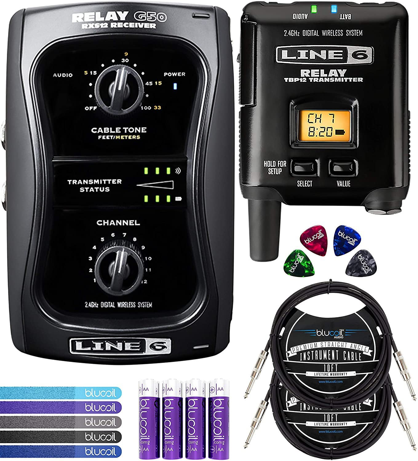 Line 6 Relay G50 Wireless Guitar System with Blucoil Instrument 
