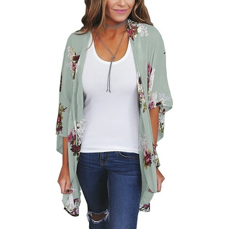 

DabuLiu womens Long Floral Sheer Round Neck Chiffon Blouses Half Sleeve Breathable Loose Bathing Suit Summer Bikini Cover Ups Kimono Sunproof Boho Clothings T Shirts Maternity Clothing
