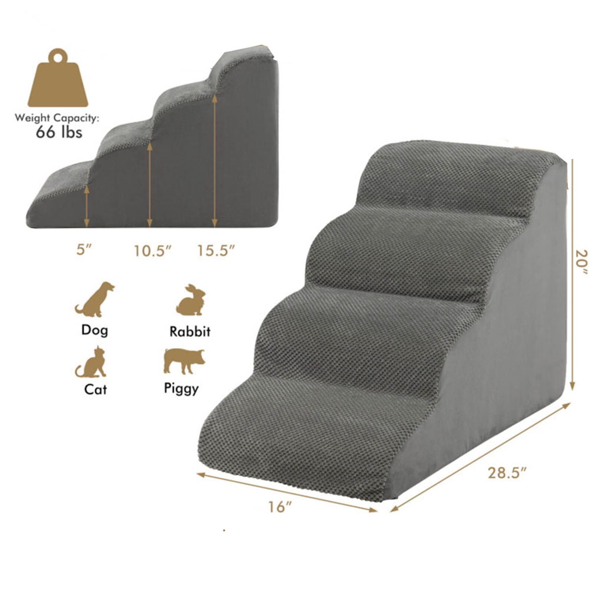 Kadyn 28" Dog Stairs for Small Pets with High-Density Sponge and Silicone Paw Prints, 4-Step Dog Ramp for Beds and Couch, Gray