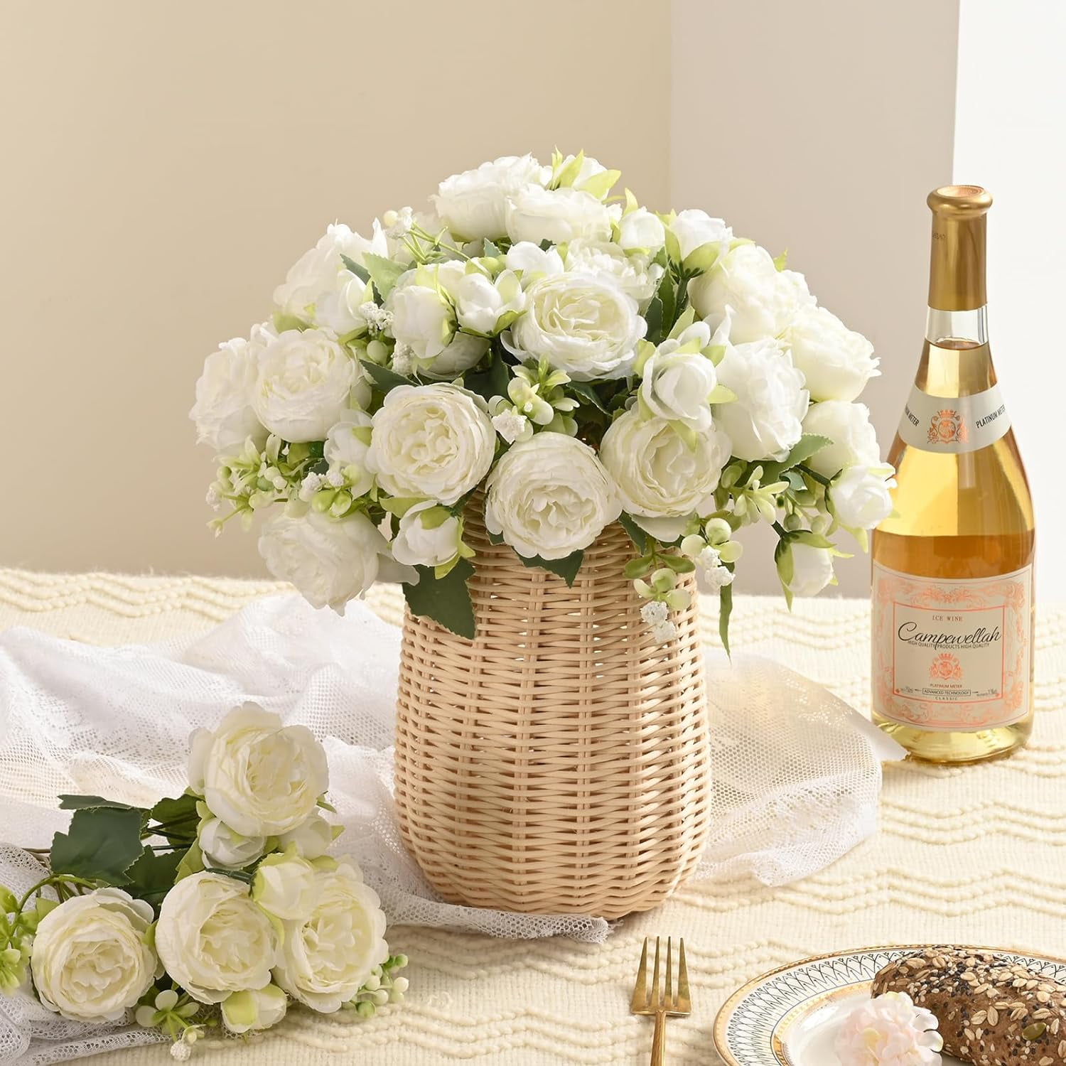 Peonies Artificial Flowers, White Artificial Peonies, Silk Peonies Flowers Fake Peonies Artificial Flowers Peonies Bouquet for Centerpiece Table Wedding Party Home Decor