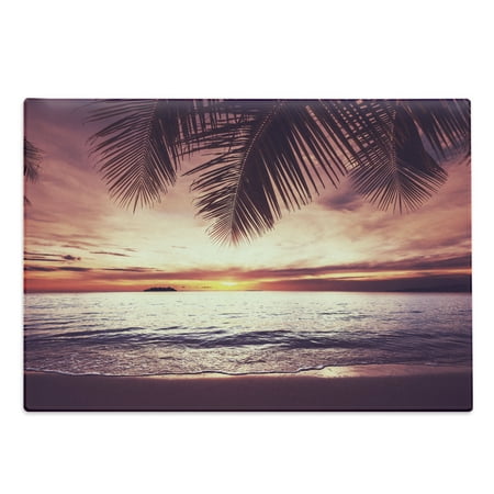 

Palm Tree Cutting Board Tropical Beach Under Shadows at Sunset Ocean Waves Serenity of Paradise in Nature Decorative Tempered Glass Cutting and Serving Board Large Size Yellow by Ambesonne