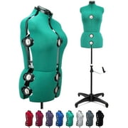 GEX 13 Dials Female Fabric Adjustable Mannequin Dress Form for Sewing, Mannequin Body Torso with Stand, Up to 70" Shoulder Height Green (Large)