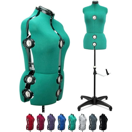 GEX 13 Dials Female Fabric Adjustable Mannequin Dress Form for Sewing, Mannequin Body Torso with Stand, Up to 70" Shoulder Height Green (Large)
