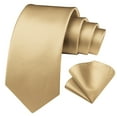 thumbnail image 3 of HISDERN Solid Color Ties for Men Business Tie and Pocket Square Set Classic Satin Mens Wedding Necktie,Gold, 3 of 8