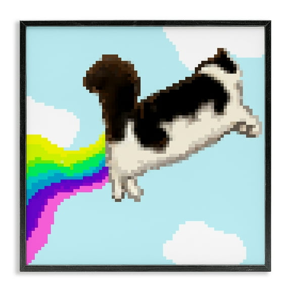 Stupell Industries Whimsical Cat Flying Animals Painting Black Framed Art Print Wall Art, 12 x 12