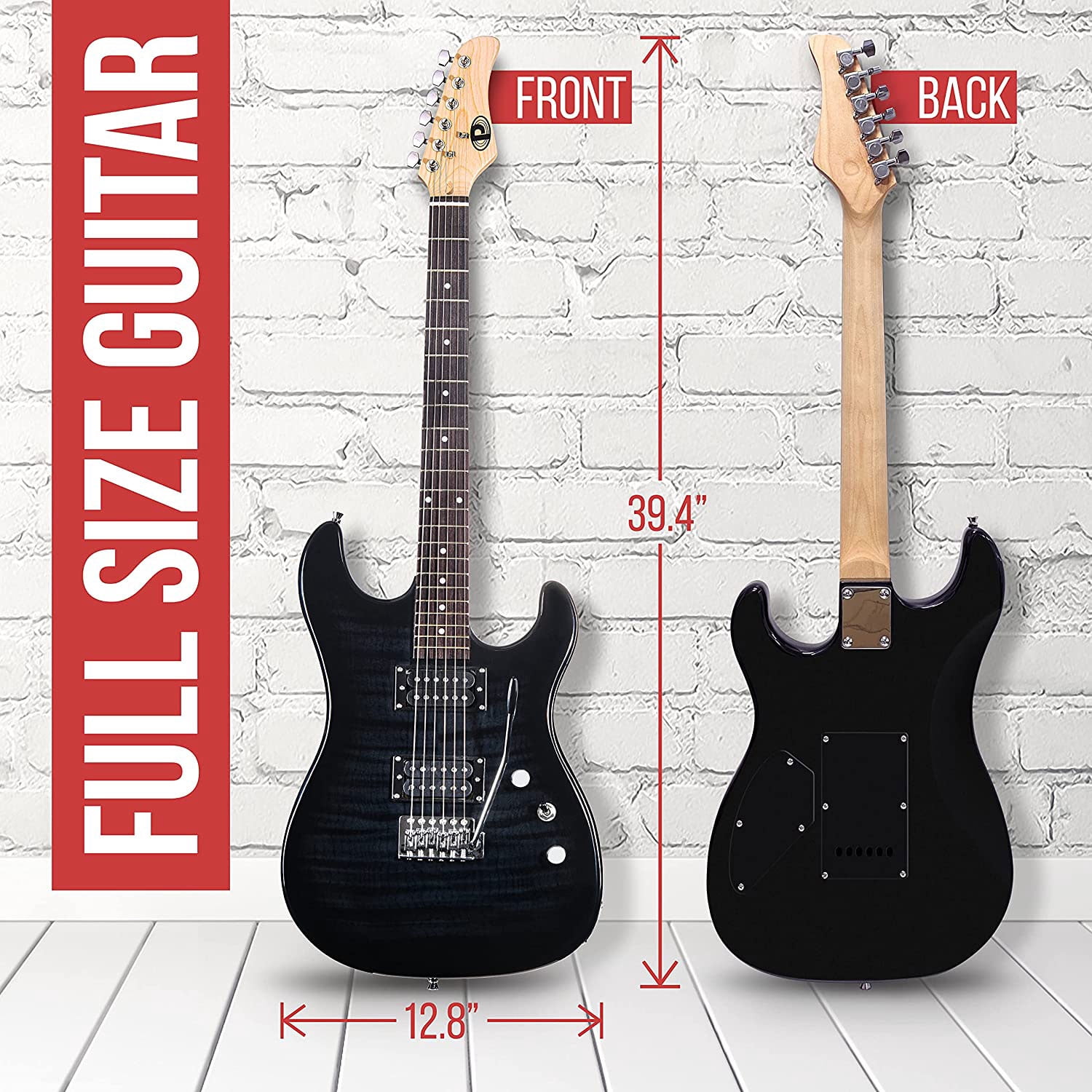 Pyle 39" Beginner Electric Guitar Kit W/ Amp, Full Size Instrument W/ Amplifier & Accessories BLACK