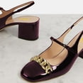 thumbnail image 4 of FSJ Women Stylish Block Chunky Mid Heels Slingback Pumps Square Closed Toe Slip On Metal Chain Office Dressy Shoes Size 7 Purple, 4 of 4