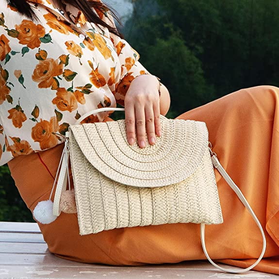 Bolso de mano de mimbre tejido de rafia bolso de mano de paja para ninas bolsos cruzados TUNC Sencillez Walmart en linea