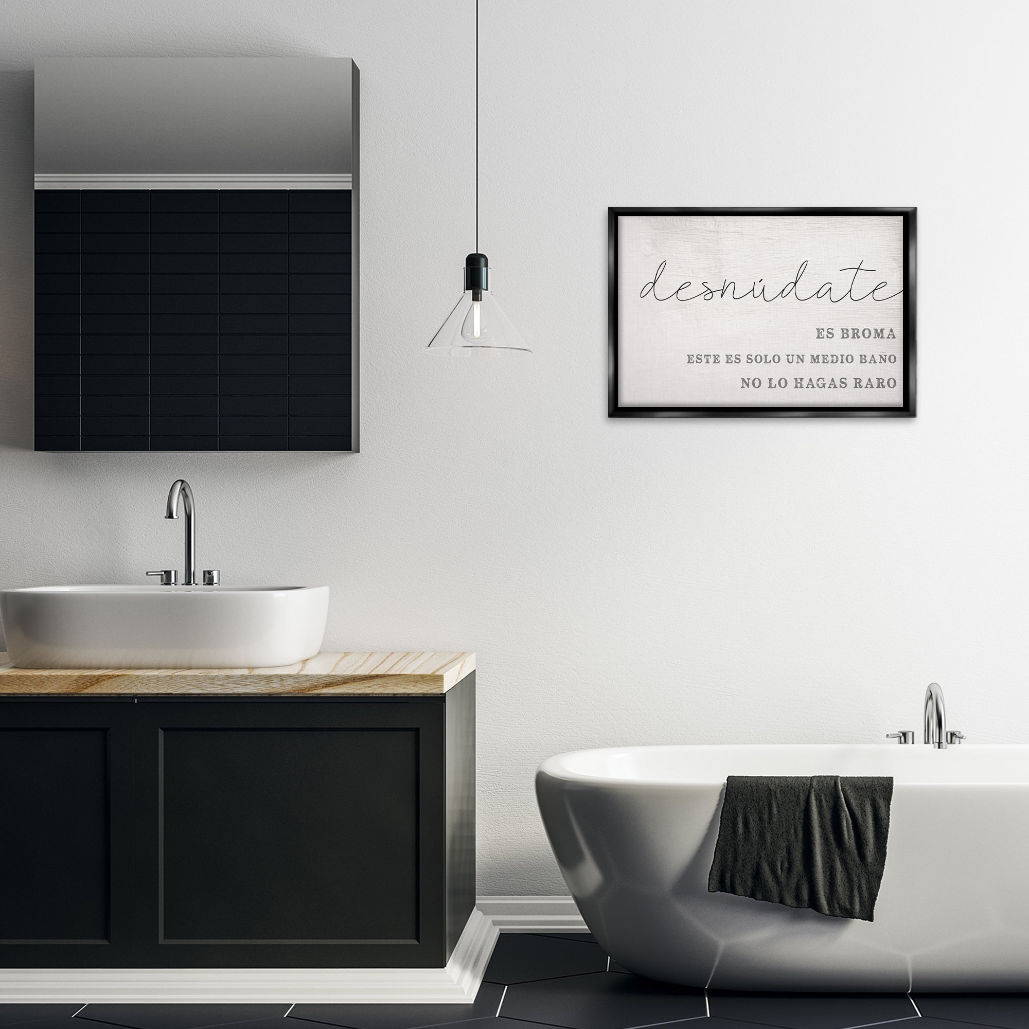 Stupell Industries Solo un Medio Baño Bath & Laundry Painting Black Floater Framed Art Print Wall Art, 25 x 17