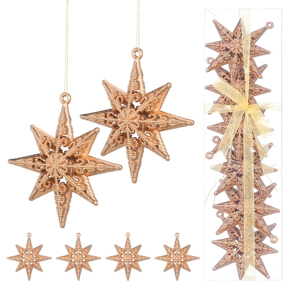 ORDDIART 12Pcs Mini Gold Eight-Pointed Star Ornaments, Christmas Tree Hanging Decor