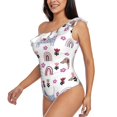 thumbnail image 4 of Balery Cute Dog One Shoulder Swimsuits for Women Ruffle Swimsuits Tummy Control One Shoulder Bathing Suits-, 4 of 8