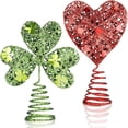 thumbnail image 6 of Valentine's & St. Patrick's Day Mini Tree Topper - Heart & Shamrock Glitter Iron Ornaments, Red & Green Metal Holiday Decor for Irish Festival Party & Seasonal Tabletop Trees, 6 of 6