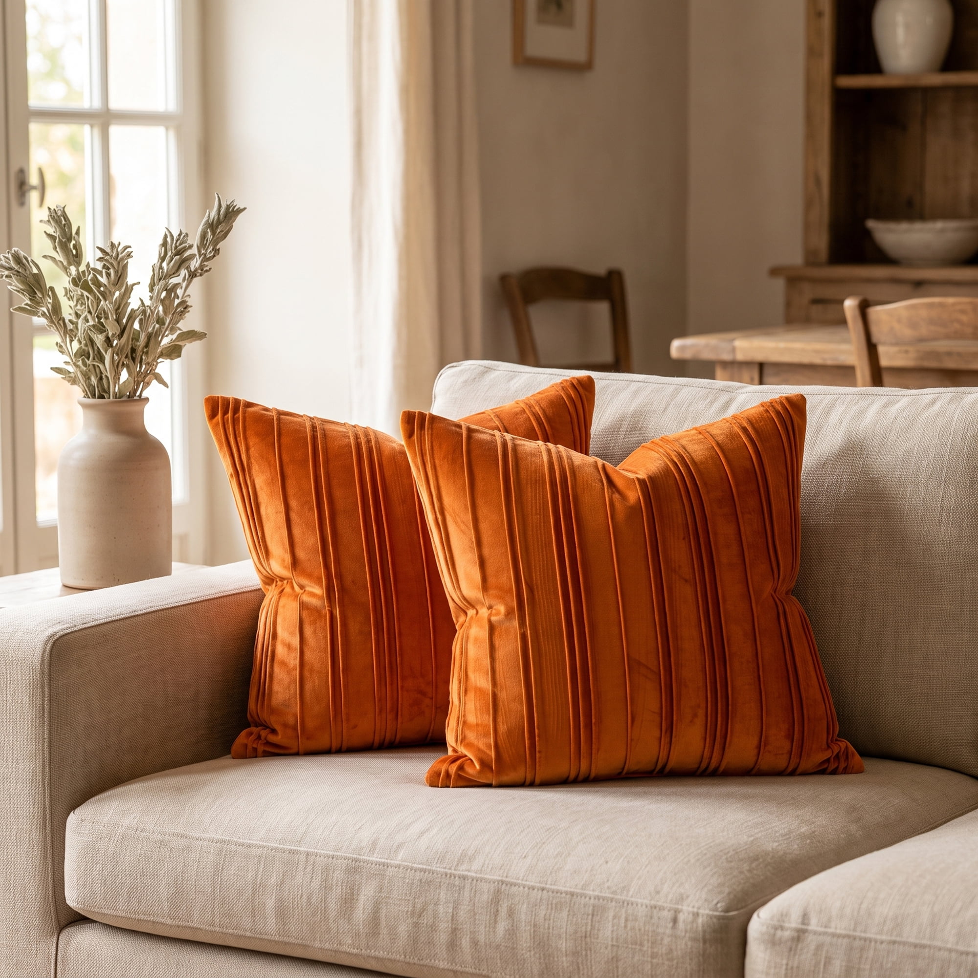 Unique Bargains 2Pcs Textured Throw Pillow Covers Couch Cushion Cases Orange 18" x 18"
