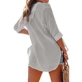 thumbnail image 7 of Women's V-Neck Hooded Beach Cover Up 2026 Lightweight Gauze Hoodie Shirts Loose Drawstring Pullover Tops with Pocket Light Gray 2XL, 7 of 7