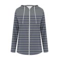 thumbnail image 2 of Women's Full Zip Up Hoodie Cardigans Striped Print Casual Fashion Outerwear Hooded Sweatshirt Fall Spring Coats (L, Dark Gray), 2 of 6