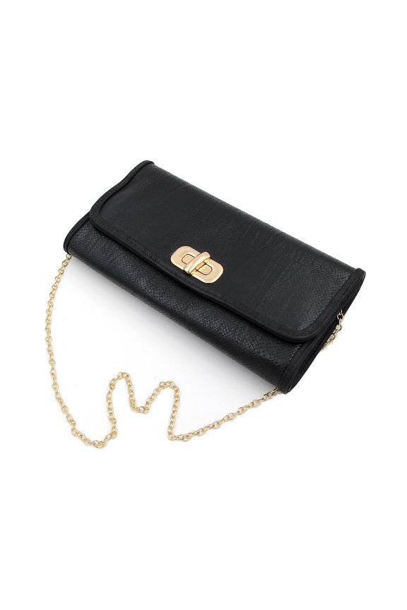 Premium Snakeskin PU Leather Turnlock Flap Handbag Clutch Bag