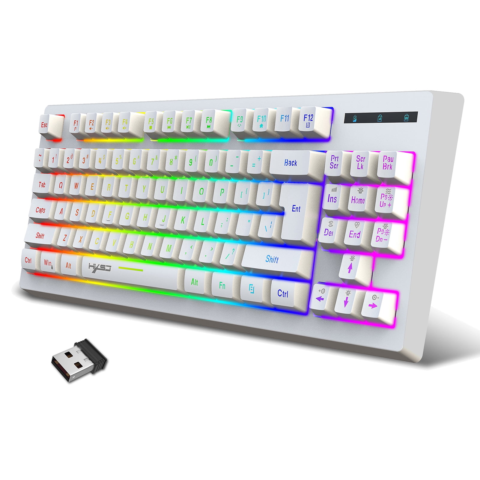 HXSJ L100 2.4G Membrane Keyboard 87 Keys Layout RGB Light Effect ABS Key 1800mAh Lithium Battery White - Walmart.com