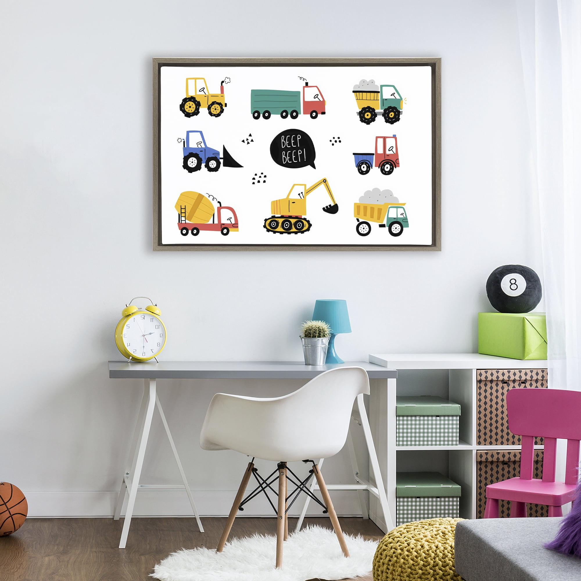 Stupell Industries Beep Construction Vehicles Brown Framed Floater Canvas Wall Art, design by Creative Studio