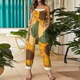 thumbnail image 5 of JULMCOMO Cotton Linen Jumpsuits for Women Floral Print Tie Strap Baggy Summer Outfits Scoop Neck Vacation Comfy Casual Jumpsuits Saffron L, 5 of 7
