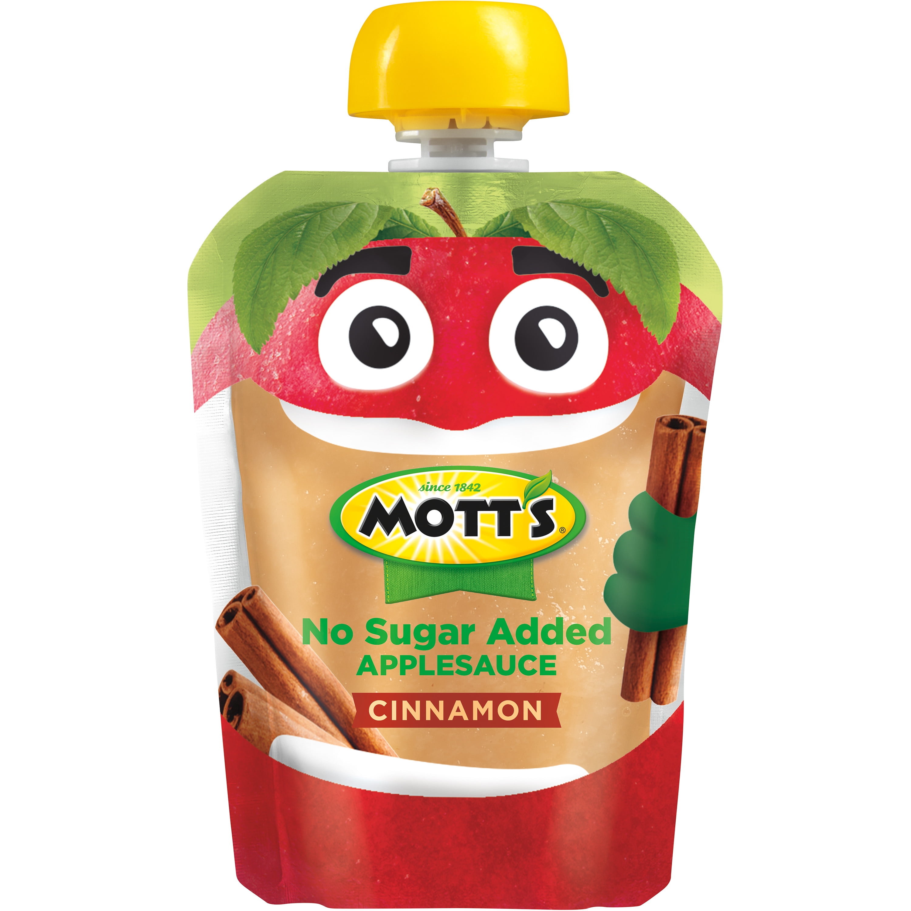 Mott's No Sugar Added Cinnamon Applesauce, 3.2 oz, 48 Count Clear Pouches (4 Packs of 12)