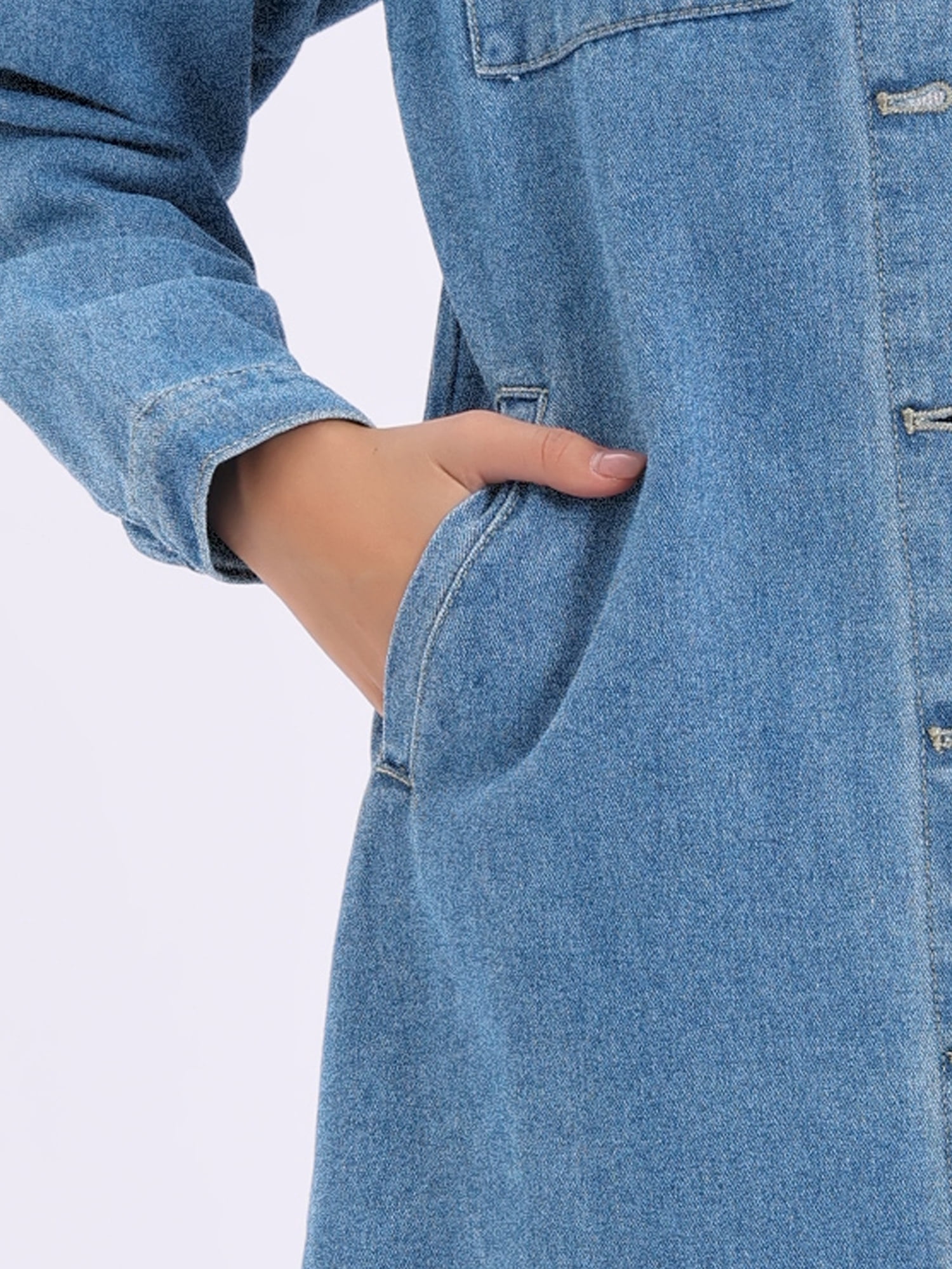 DARING DIVA Womens Fall Curved Hem Button Down Midi Denim Dress L Light Blue