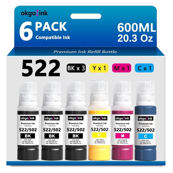 Botellas de recarga de tinta OKGO! TINTA 522 para EcoTank ET-2800 ET-4800