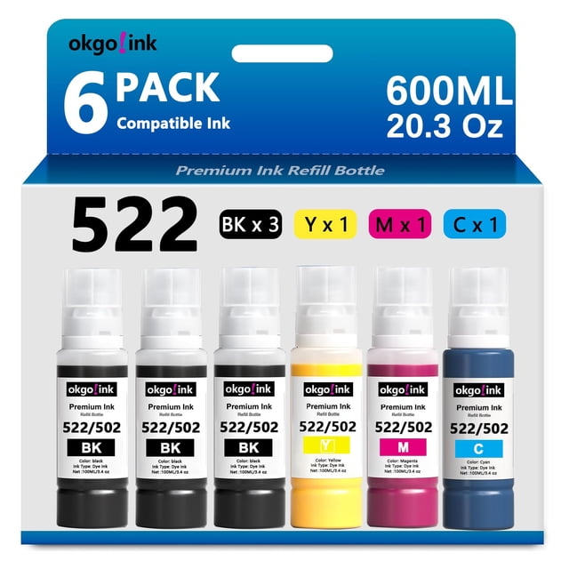 Botellas de recarga de tinta OKGO! TINTA 522 para EcoTank ET-2800 ET-4800