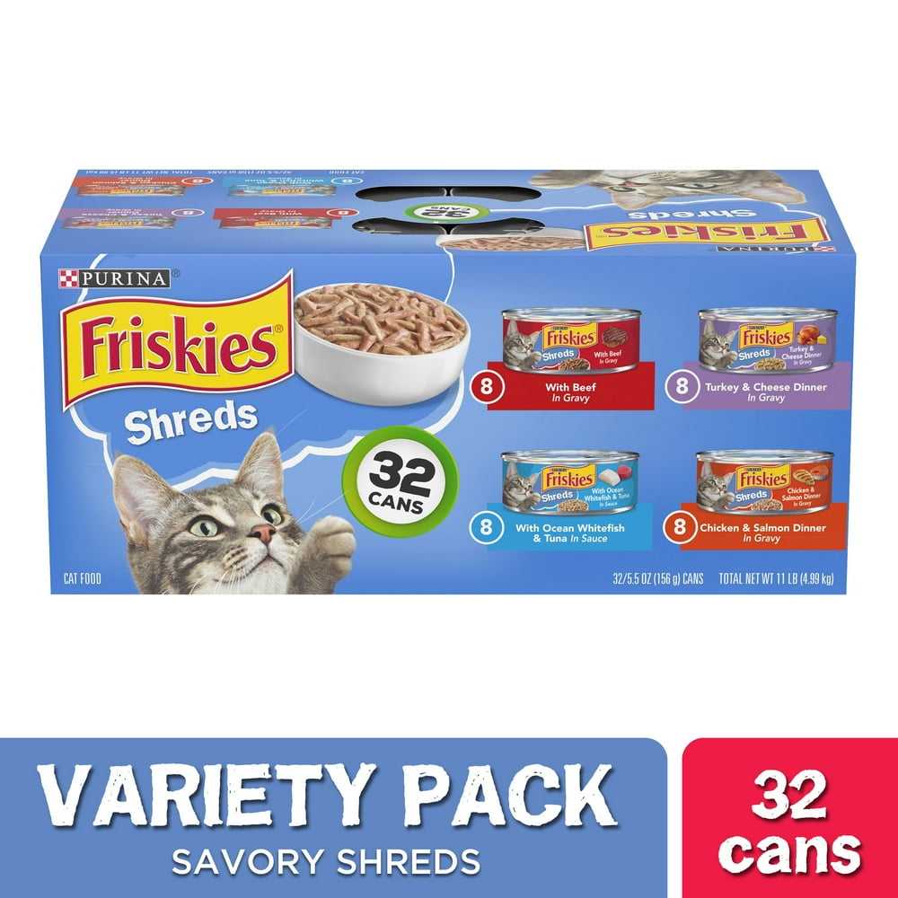 (32 Pack) Friskies Gravy Wet Cat Food Variety Pack Savory Shreds 5.5 Oz