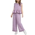 thumbnail image 2 of Ahabrexf Short Sleeve Lace Top and Flared Pants Set for Girls with Flying Sleeve 2 Pc Outfit, 2 of 8