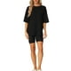 thumbnail image 2 of Conjunto de sudadera de manga corta de punto acanalado suave INSPIRE CHIC para mujer, pantalones cortos, ropa de casa, pijama, color negro, 2 of 6