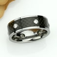thumbnail image 2 of Free Engraving Personalized Custom Engraving Men's Women's Tungsten Wedding Band 8mm High Polished Pipe Cut Ring with 6 White CZs, Bezel-set on Black Carbon Fiber CenterSZ: 9, 2 of 6