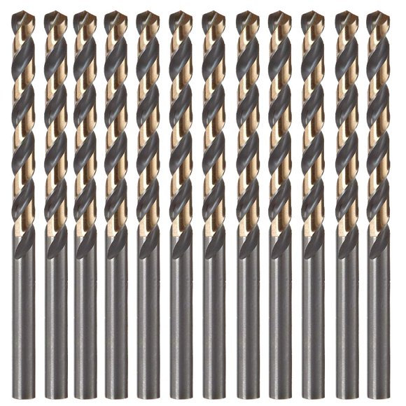 12 PCS, 1/8", Black and Gold Coated Twist Drill Bits, Pack in Plastic Bag